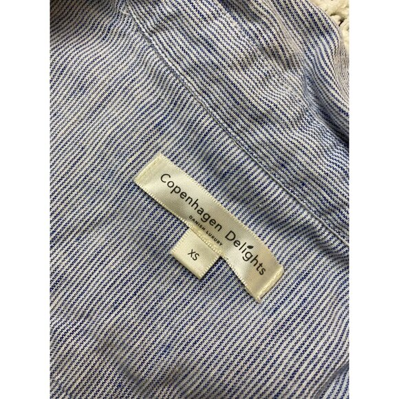 Copenhagen Delights Linen Modal Blue White Striped Button Up Shirt Dress size XS - Picture 3 of 15